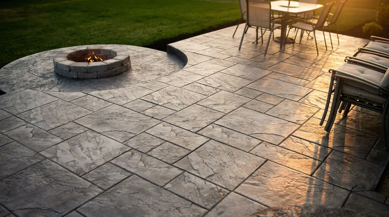 Concrete fire pit pad and patio