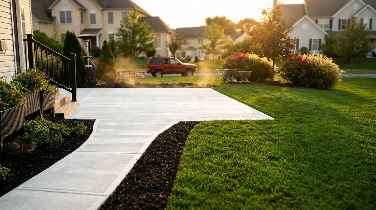 Backyard concrete patio installation